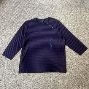 NWT Chaps Womens Top Plus Size 1X Stripe Purple Black Button Accent Stretch